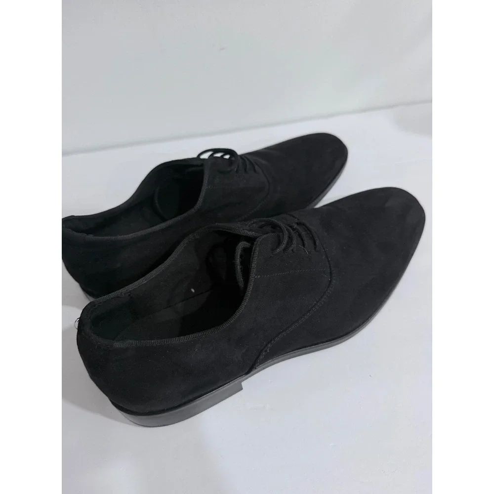 HM Mens Black Faux Suede Oxford Dress Shoes Lace Up Round Toe Size 42 US 9
